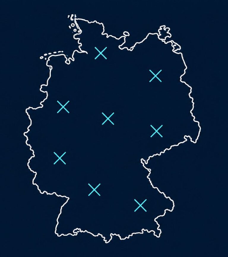 Line-Grafik: Deutschlandkarte, bundesweite Tätigkeit