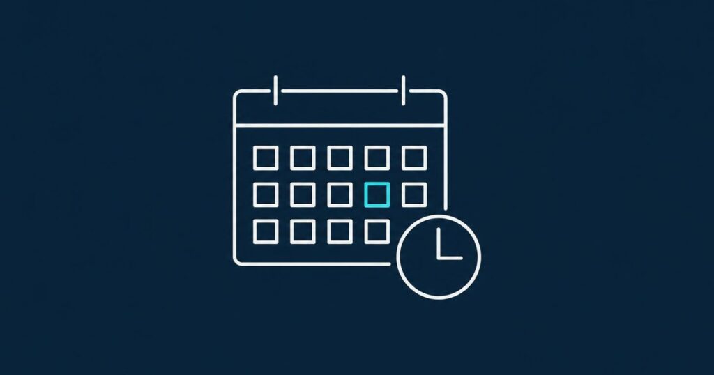 Line-Icon: Kalender mit Uhr als Symbol für den Zeitpunkt der Nachfolge